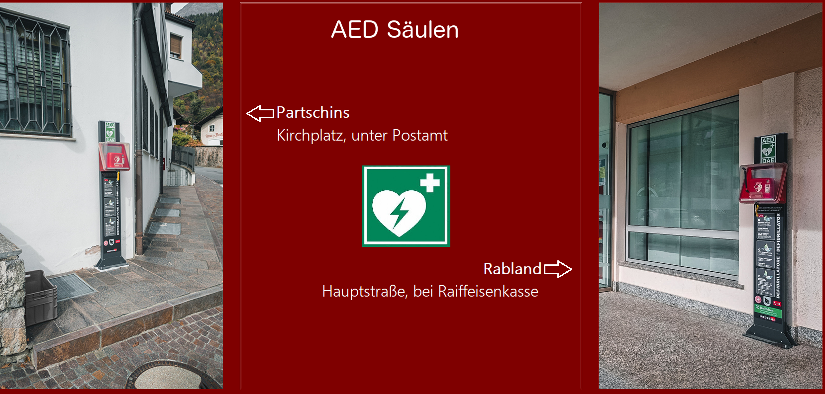 .AED Säulen in Partschins und Rabland